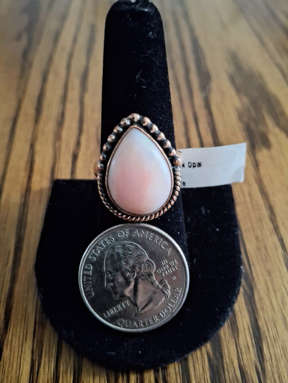 Pink Opal Teardrop Ring Copper Hardware Adjustable Band 7-10 - Picture 2 of 5